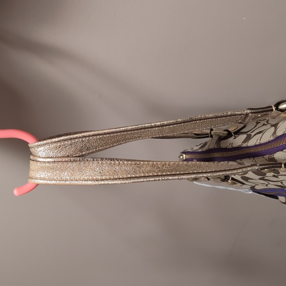 Coach Beige/Plum Canvas Poppy Tartan Glam Tote - Picture 7 of 11